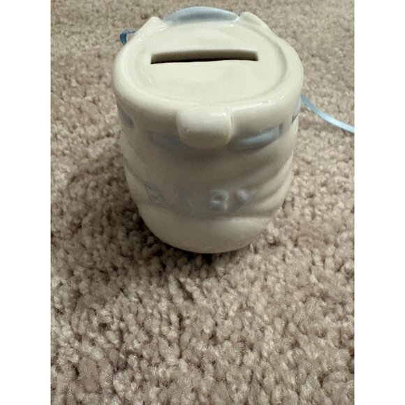 Ceramic Baby Shoe Coin Bank NEW With Blue Lace Baptism Christening Birth Gift - Picture 2 of 9